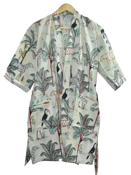 Floral Print Cotton Kimono Bath Robe