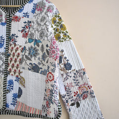 Cotton Handcrafted Kantha Jacket Print Patchwork Women's Quilted Reversible Coat, Kimono Indian Hand Block Printed Vintage