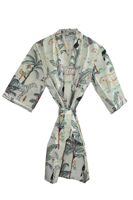Floral Print Cotton Kimono Bath Robe