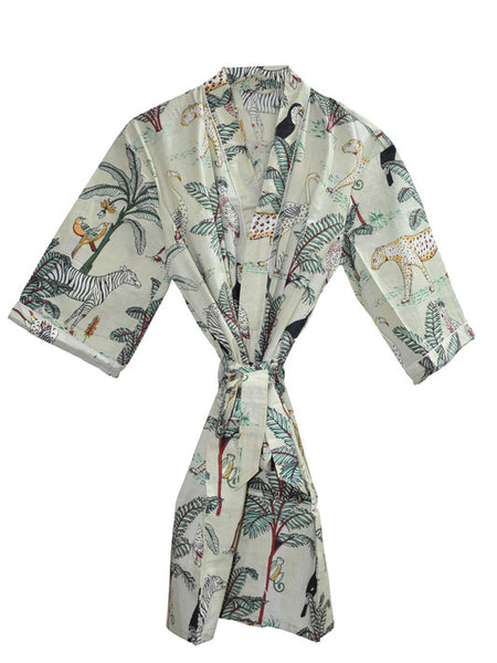 Floral Print Cotton Kimono Bath Robe