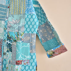 Cotton Handcrafted Kantha Jacket Print Patchwork Women's Quilted Reversible Coat, Kimono Indian Hand Block Printed Vintage