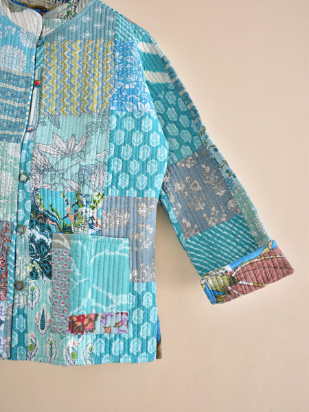 Cotton Handcrafted Kantha Jacket Print Patchwork Women's Quilted Reversible Coat, Kimono Indian Hand Block Printed Vintage Style Boho Vest Autumn Gift for her - 1