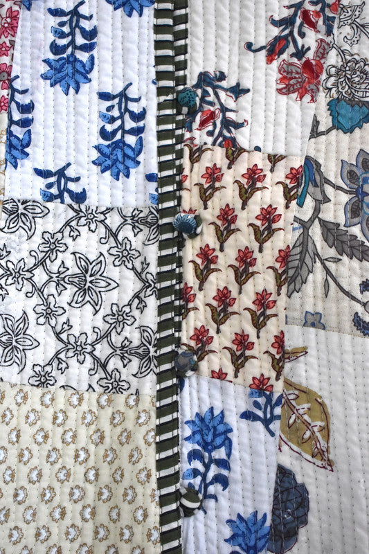 Cotton Handcrafted Kantha Jacket Print Patchwork Women's Quilted Reversible Coat, Kimono Indian Hand Block Printed Vintage