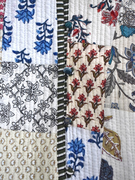 Cotton Handcrafted Kantha Jacket Print Patchwork Women's Quilted Reversible Coat, Kimono Indian Hand Block Printed Vintage Style Boho Vest Autumn Gift for her - 6