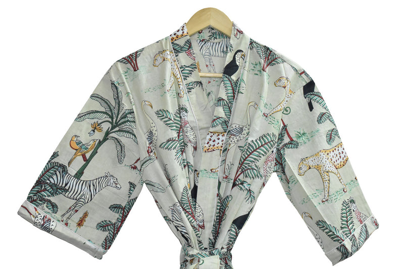 Floral Print Cotton Kimono Bath Robe