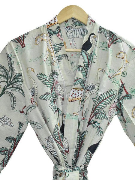 Floral Print Cotton Kimono Bath Robe