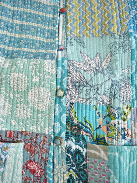 Cotton Handcrafted Kantha Jacket Print Patchwork Women's Quilted Reversible Coat, Kimono Indian Hand Block Printed Vintage Style Boho Vest Autumn Gift for her - 1