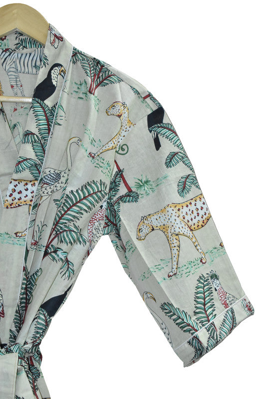 Floral Print Cotton Kimono Bath Robe