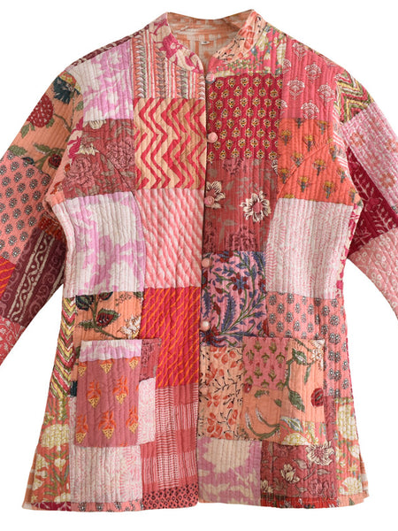 Cotton Handcrafted Kantha Jacket Print Patchwork Women's Quilted Reversible Coat, Kimono Indian Hand Block Printed Vintage Style Boho Vest Autumn Gift for her - 2