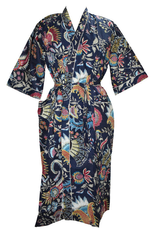 Floral Print Cotton Kimono Bath Robe