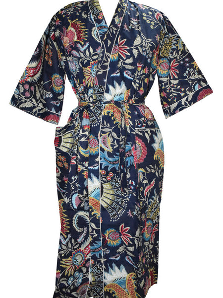 Floral Print Cotton Kimono Bath Robe