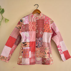 Cotton Handcrafted Kantha Jacket Print Patchwork Women's Quilted Reversible Coat, Kimono Indian Hand Block Printed Vintage