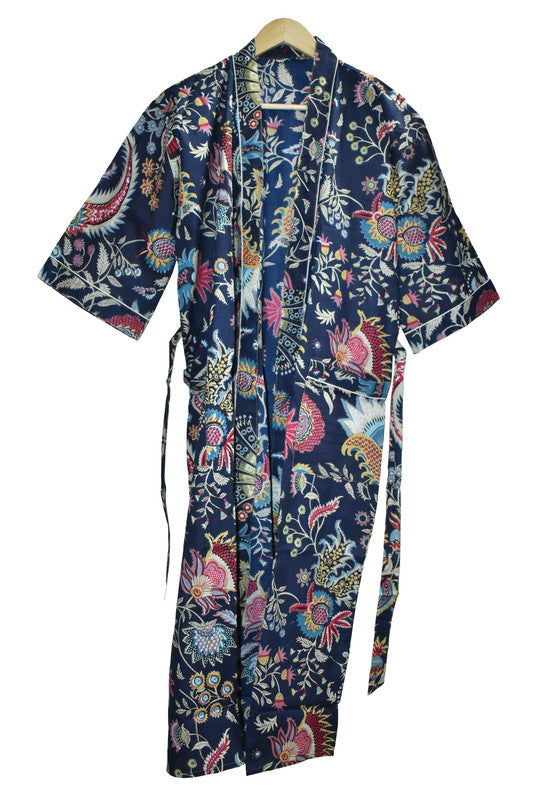 Floral Print Cotton Kimono Bath Robe