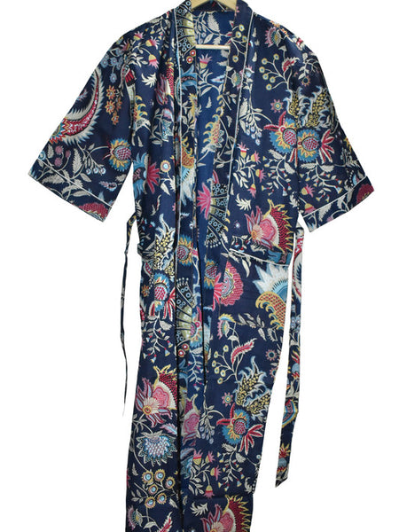 Floral Print Cotton Kimono Bath Robe
