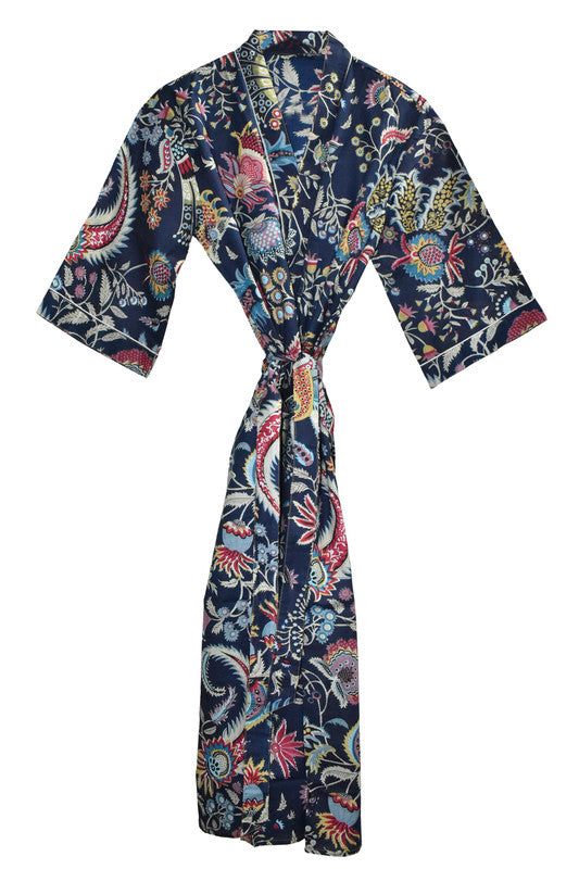 Floral Print Cotton Kimono Bath Robe