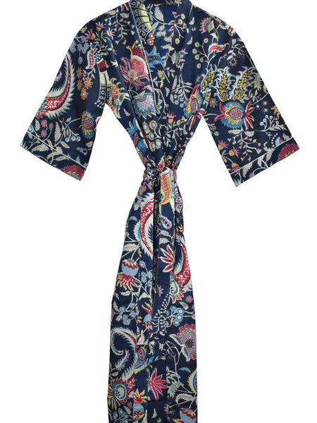 Floral Print Cotton Kimono Bath Robe