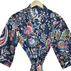Floral Print Cotton Kimono Bath Robe