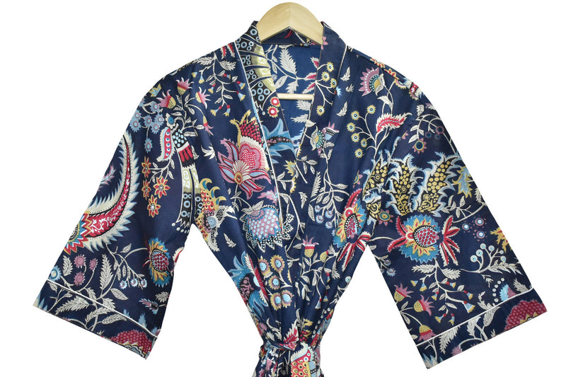 Floral Print Cotton Kimono Bath Robe