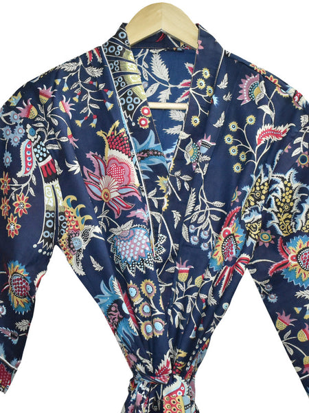 Floral Print Cotton Kimono Bath Robe