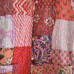 Cotton Handcrafted Kantha Jacket Print Patchwork Women's Quilted Reversible Coat, Kimono Indian Hand Block Printed Vintage