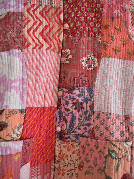 Cotton Handcrafted Kantha Jacket Print Patchwork Women's Quilted Reversible Coat, Kimono Indian Hand Block Printed Vintage Style Boho Vest Autumn Gift for her - 2