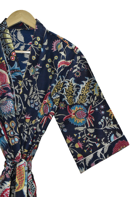 Floral Print Cotton Kimono Bath Robe