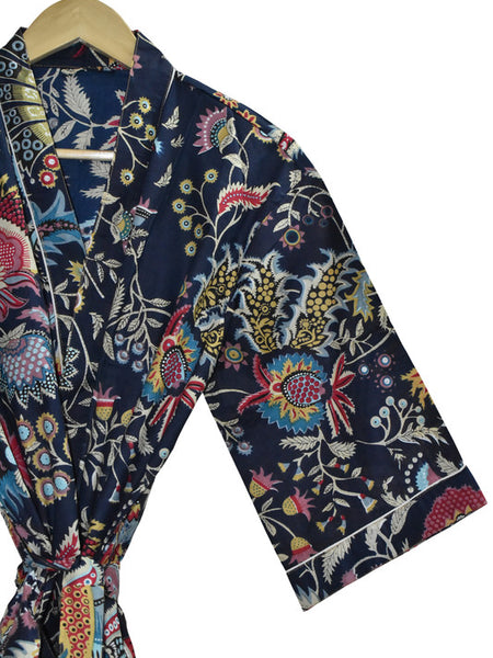 Floral Print Cotton Kimono Bath Robe