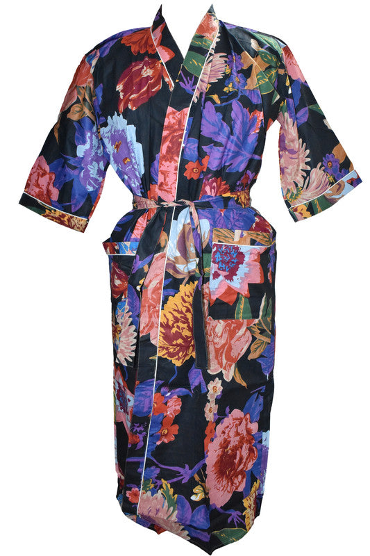 Floral Print Cotton Kimono Bath Robe