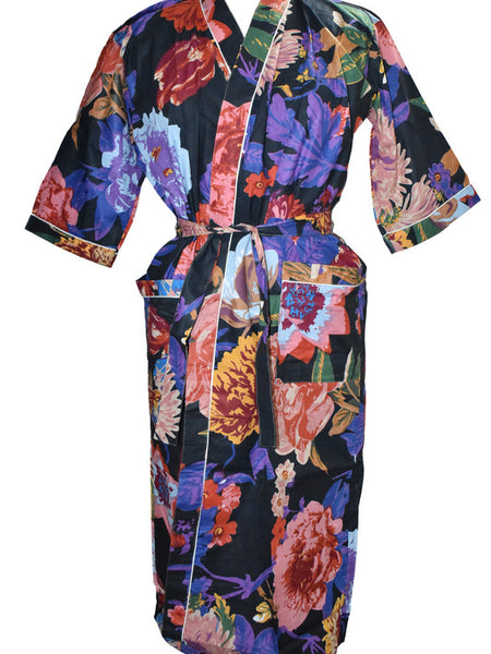 Floral Print Cotton Kimono Bath Robe