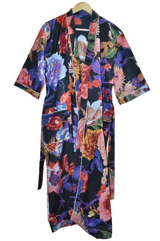Floral Print Cotton Kimono Bath Robe