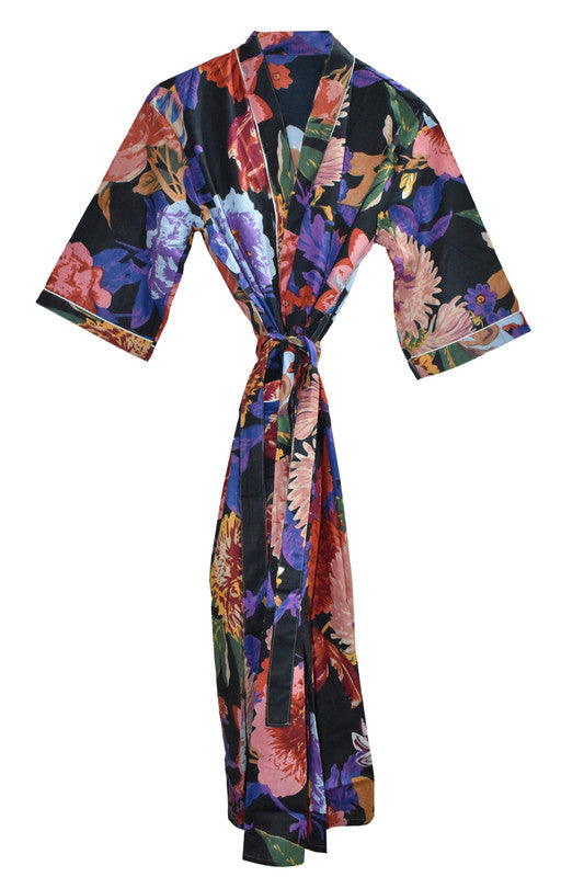 Floral Print Cotton Kimono Bath Robe