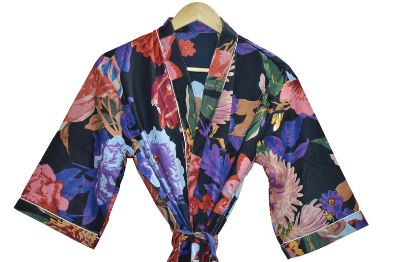 Floral Print Cotton Kimono Bath Robe