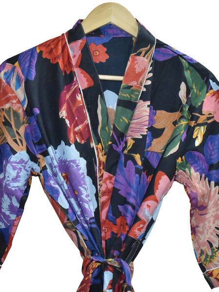Floral Print Cotton Kimono Bath Robe