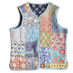 Cotton Handcrafted Kantha Jacket Print Patchwork Women's Quilted Reversible Coat, Kimono Indian Hand Block Printed Vintage