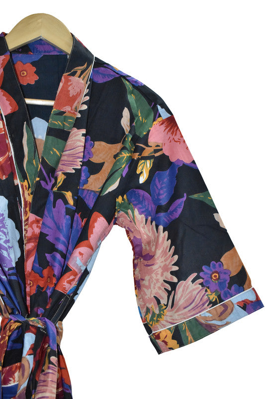 Floral Print Cotton Kimono Bath Robe