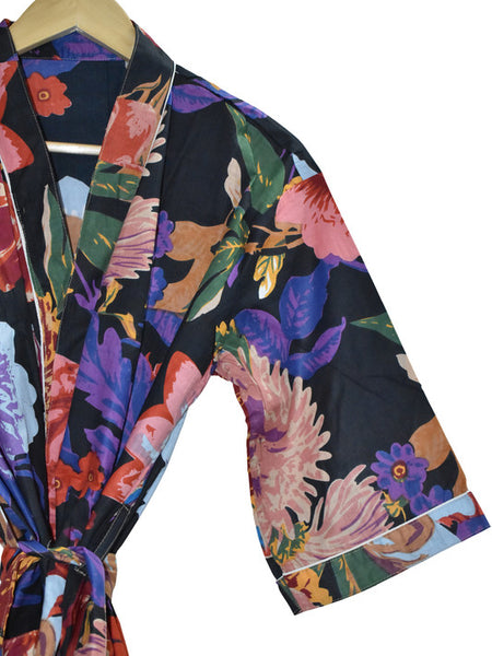 Floral Print Cotton Kimono Bath Robe