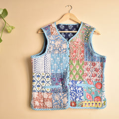 Cotton Handcrafted Kantha Jacket Print Patchwork Women's Quilted Reversible Coat, Kimono Indian Hand Block Printed Vintage