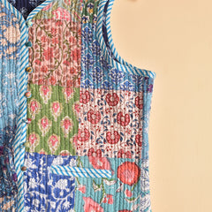 Cotton Handcrafted Kantha Jacket Print Patchwork Women's Quilted Reversible Coat, Kimono Indian Hand Block Printed Vintage