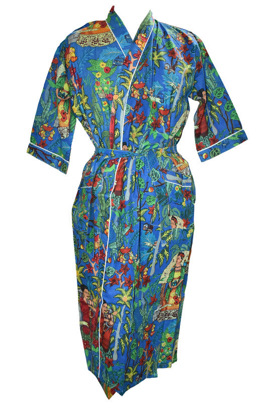 Floral Print Cotton Kimono Bath Robe