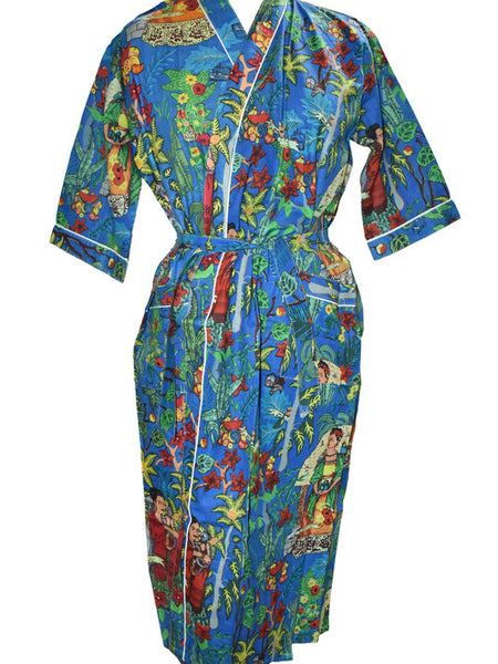 Floral Print Cotton Kimono Bath Robe