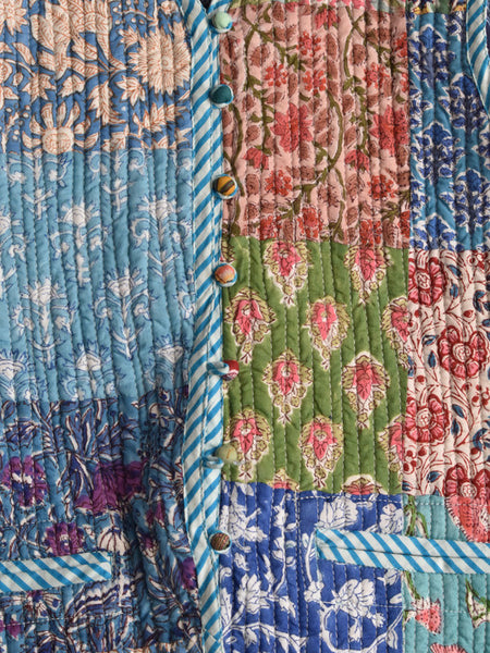 Cotton Handcrafted Kantha Jacket Print Patchwork Women's Quilted Reversible Coat, Kimono Indian Hand Block Printed Vintage Style Boho Vest Autumn Gift for her - 3