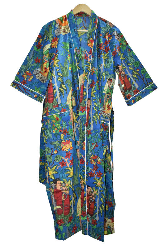 Floral Print Cotton Kimono Bath Robe