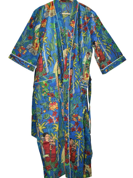 Floral Print Cotton Kimono Bath Robe