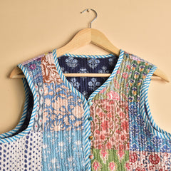 Cotton Handcrafted Kantha Jacket Print Patchwork Women's Quilted Reversible Coat, Kimono Indian Hand Block Printed Vintage