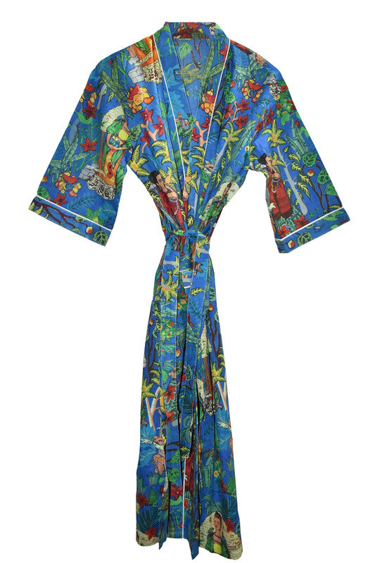 Floral Print Cotton Kimono Bath Robe