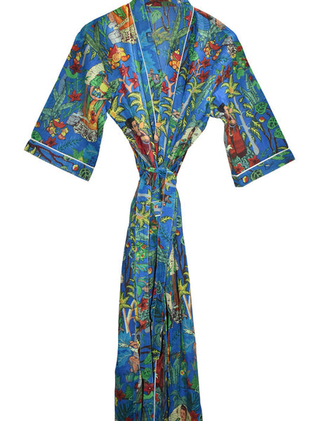 Floral Print Cotton Kimono Bath Robe