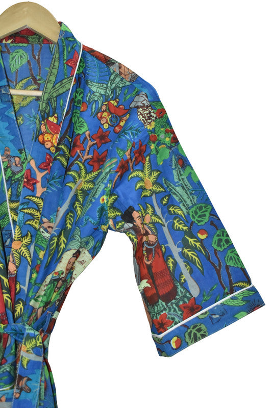 Floral Print Cotton Kimono Bath Robe