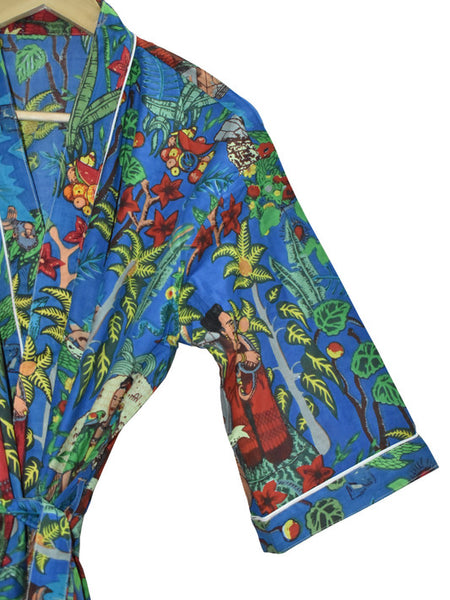 Floral Print Cotton Kimono Bath Robe