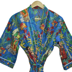 Floral Print Cotton Kimono Bath Robe