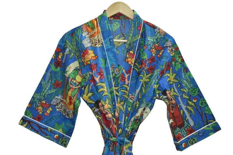Floral Print Cotton Kimono Bath Robe